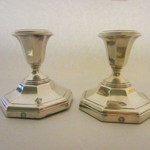 Ellis Barker England Silver Candle Holders Pair Marked Symbolized